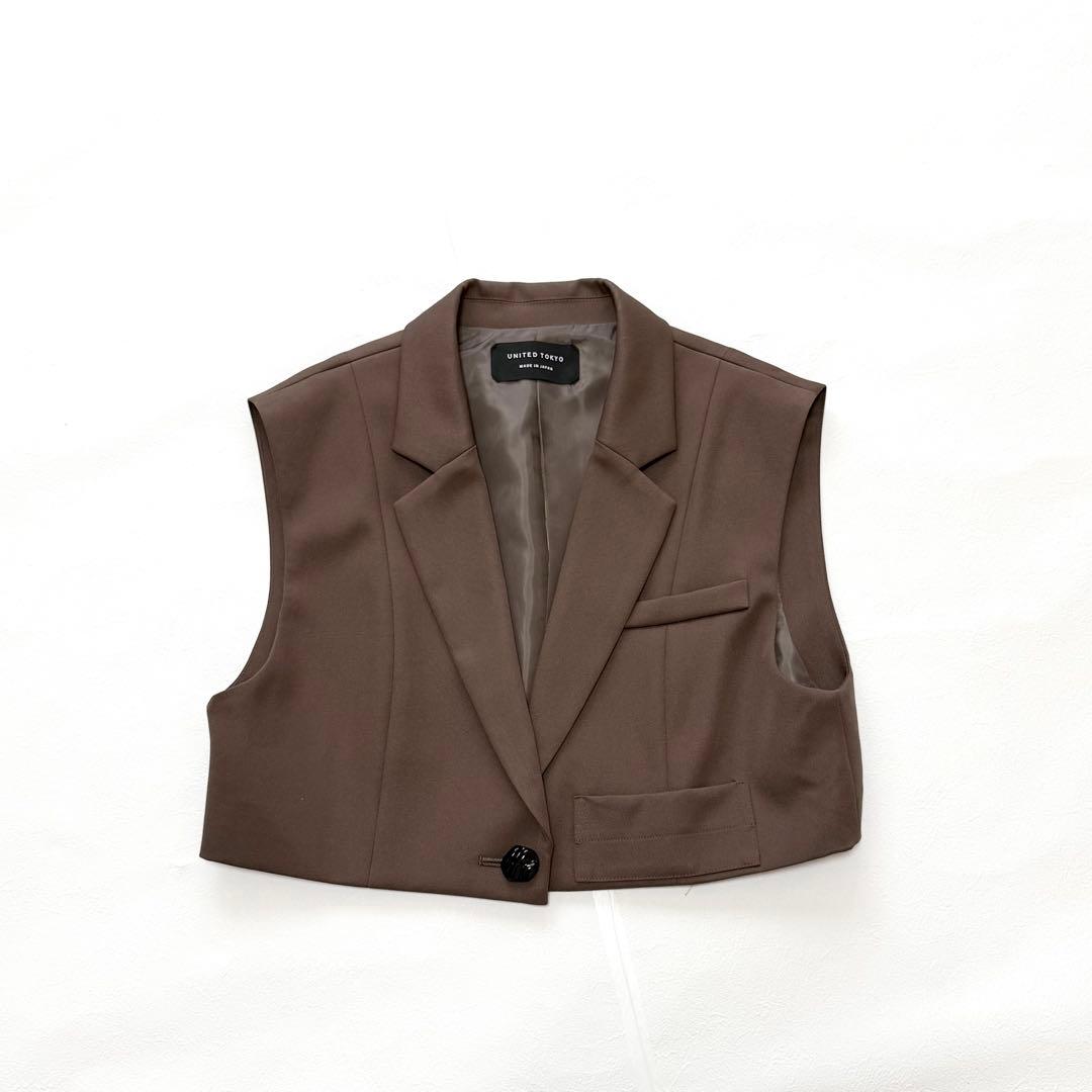 美品　ユナイテッドトウキョウ　オプティカル2wayベスト　レイヤード　ブラウン