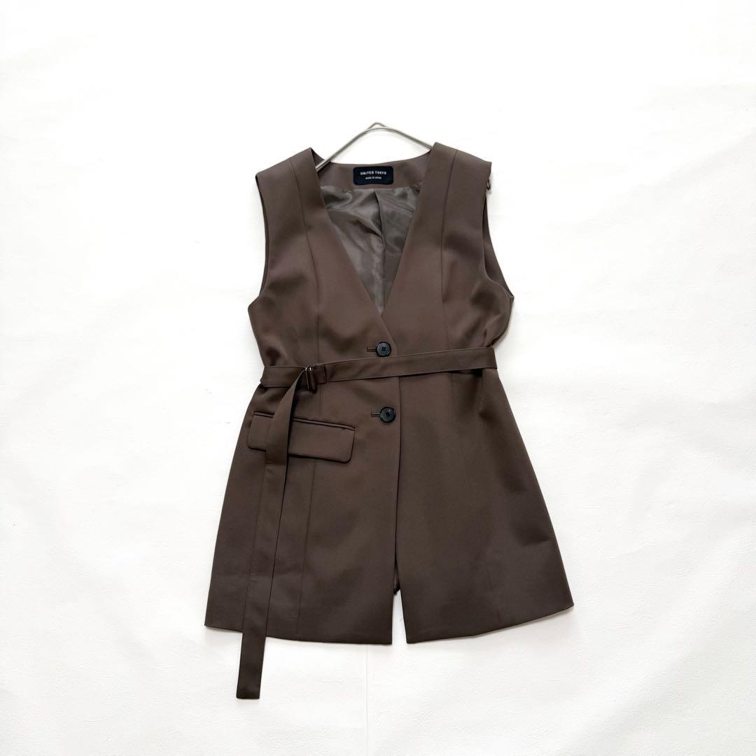 美品　ユナイテッドトウキョウ　オプティカル2wayベスト　レイヤード　ブラウン