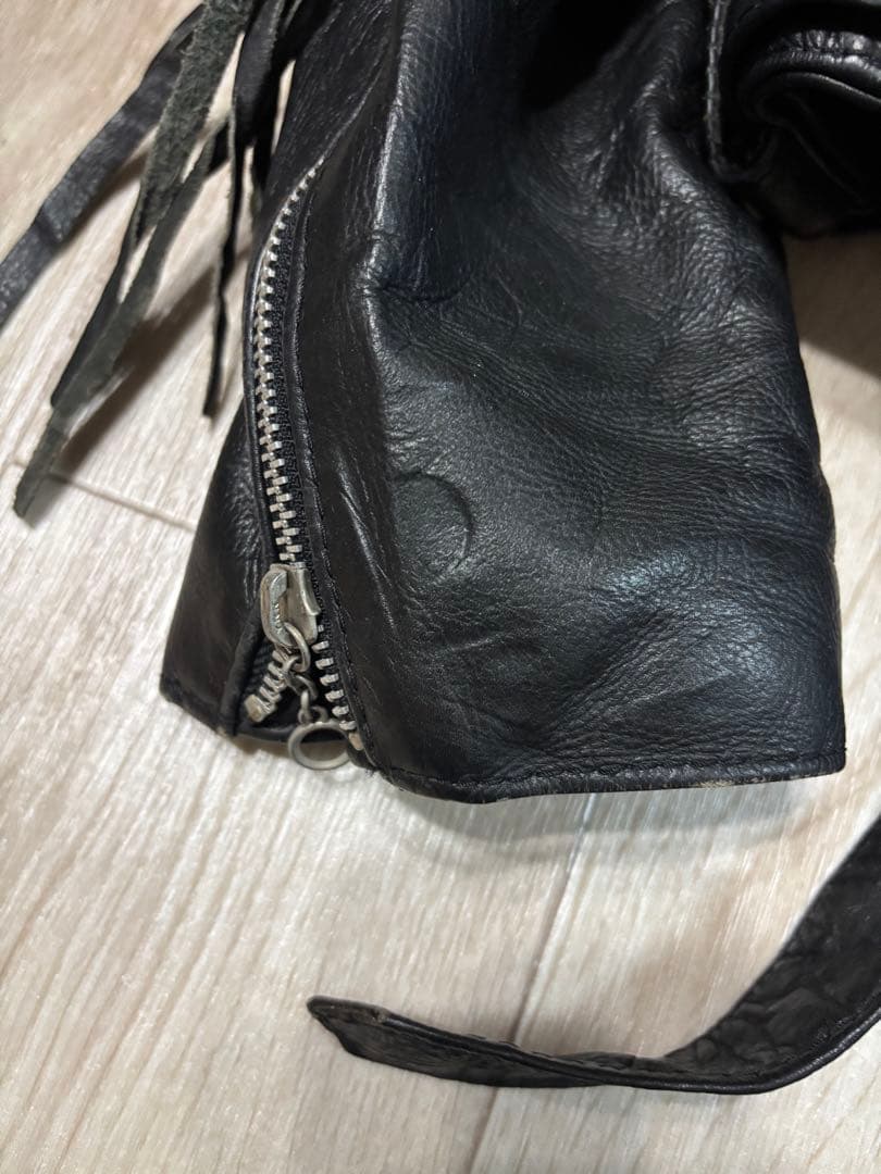 ヴィンテージ　ICS ブラック レザージャケット フリンジ 46ヒッピー