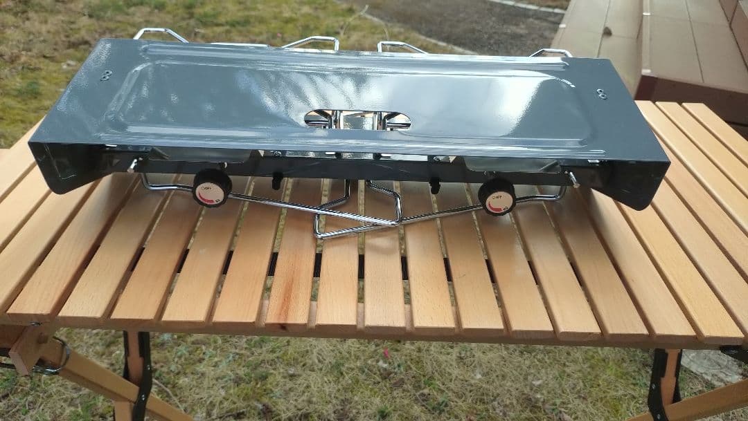 新品ツーバーナーコンロ＋キッチンテーブル　ウッドロール式