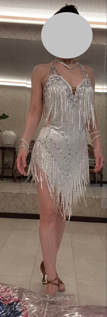 社交ダンス　シルバー　ラテン　ドレス　M ピンク羽　オーストリッチ