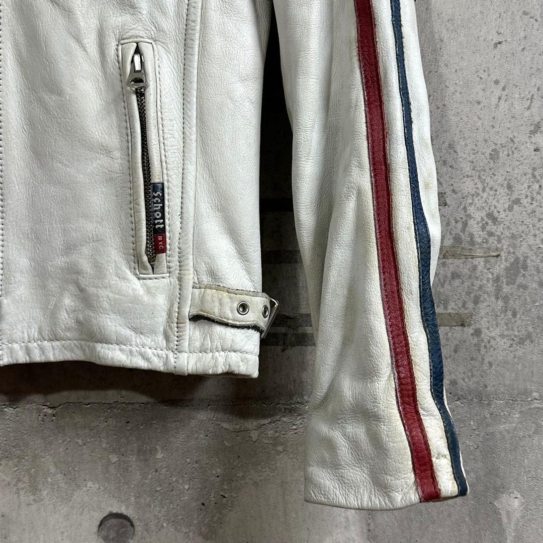 マ*ア様 ★Schott★ショット シングルライダース 白 XS 牛革 レザージ