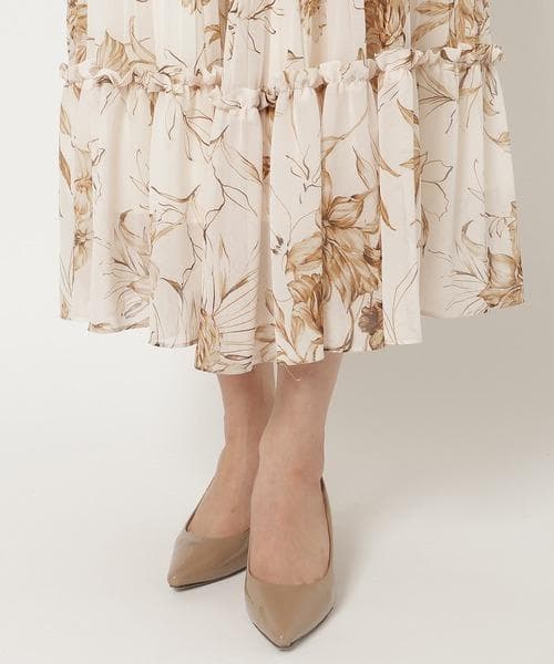 オーディアミューズ★ボウタイプリーツワンピース★ベージュ系★42★未使用品