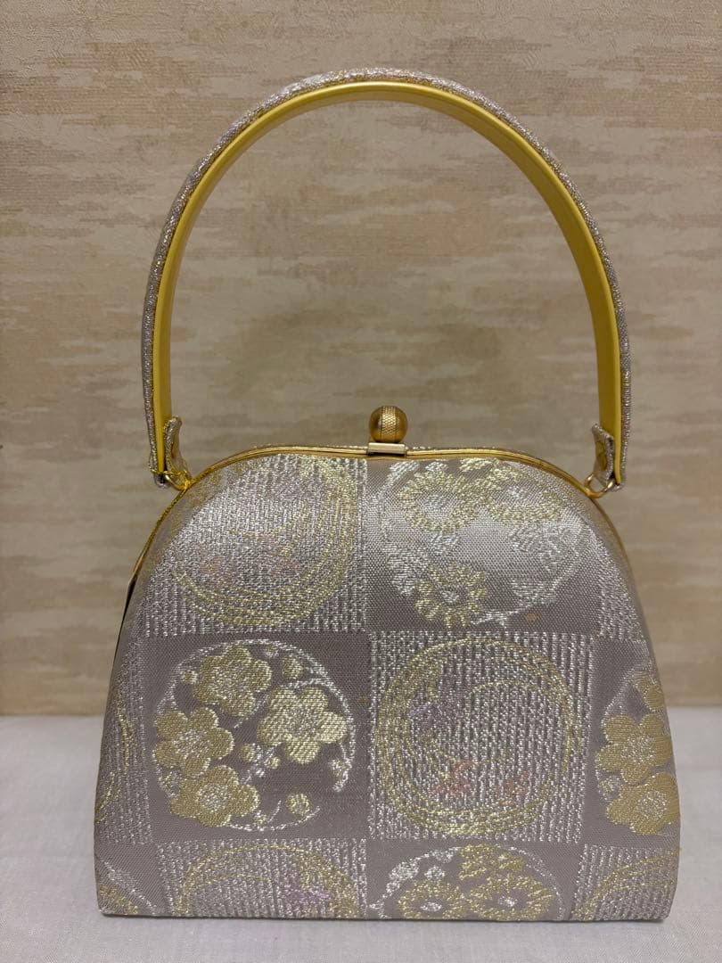 和装用草履バッグセット　梅　菊　市松　銀色　クリームイエロー　成人式　未使用品