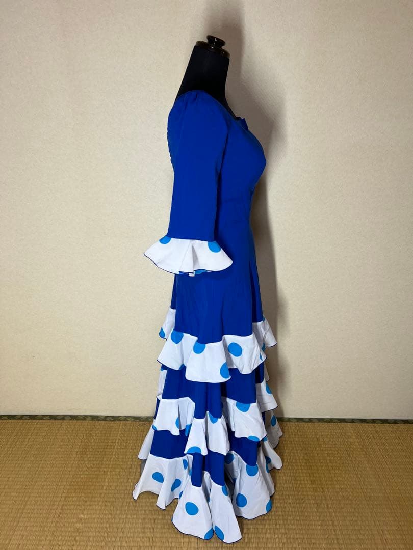 フラメンコドレス 青と白の水玉模様　アトリエ貴美恵