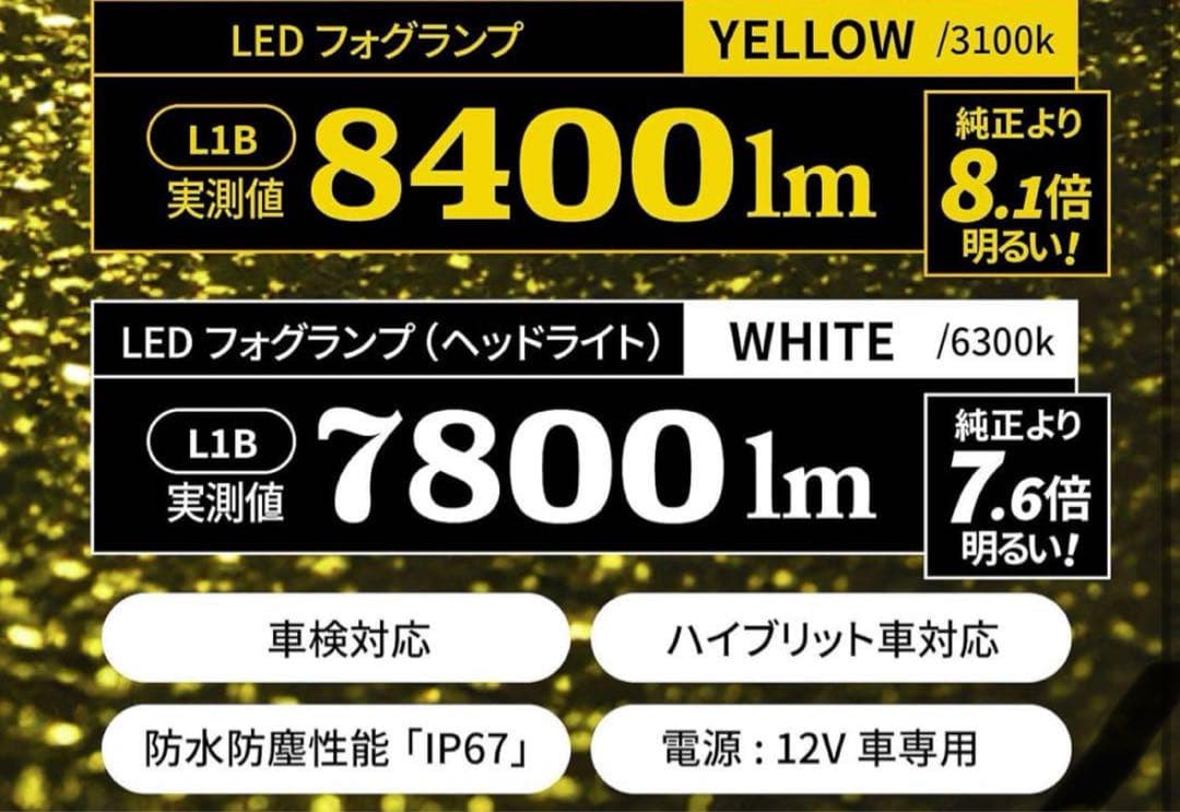 VELENO フォグランプ LED L1B 8400lm イエロー 黄色 19