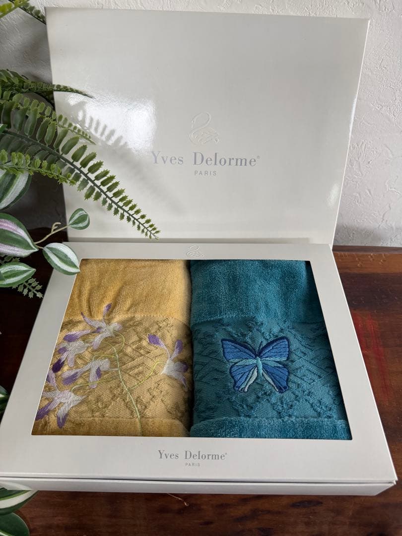 フランス製 Yves Delorme イヴ・ドローム フェイスタオル 2枚セット