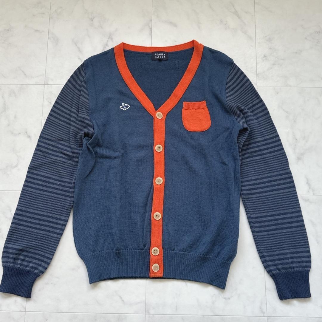 PEARLY GATES 切り替えカーディガン　ボーダー　ネイビーオレンジ