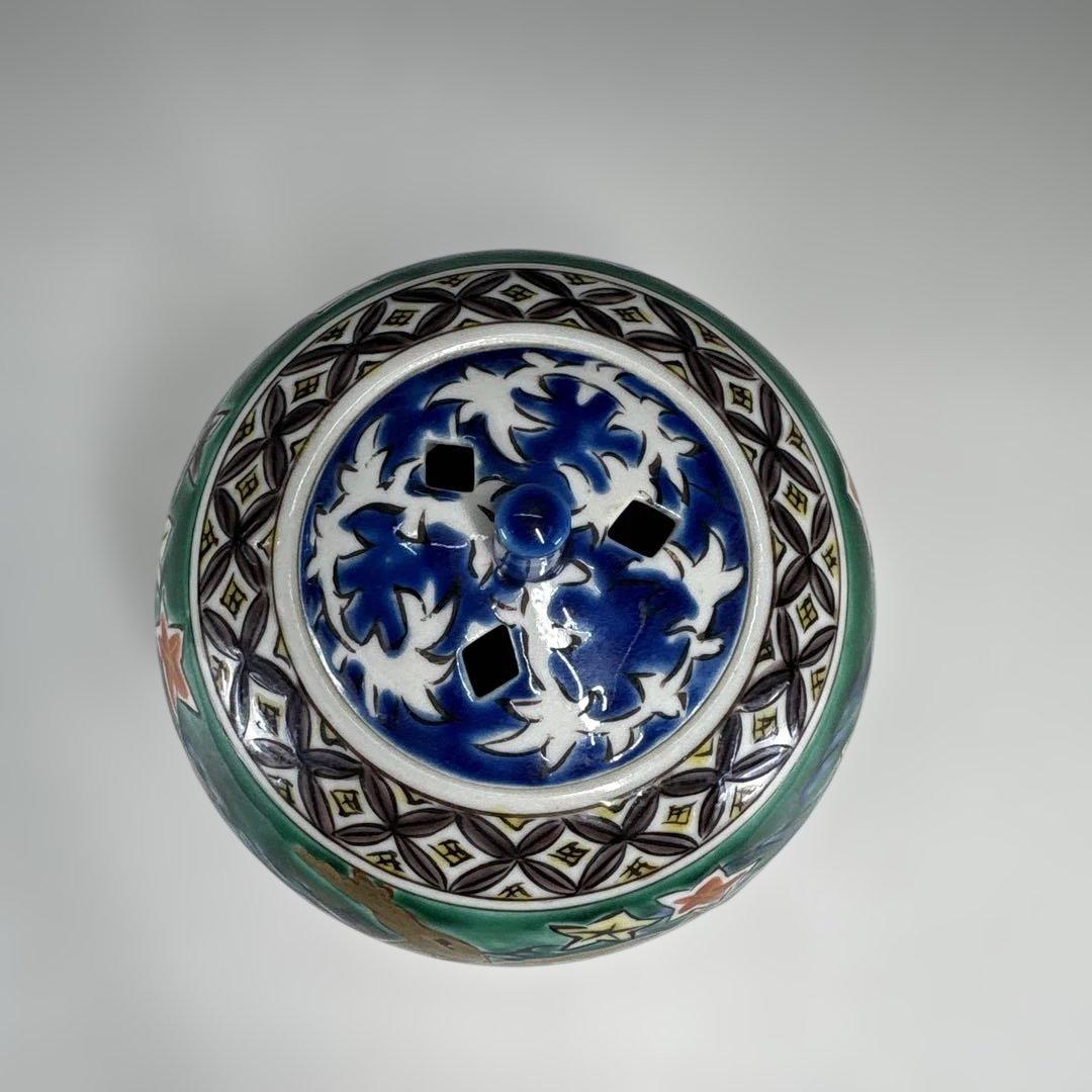 【茶道具】山田晃造　九谷焼　緑彩鹿　香炉（共箱）★送料込★