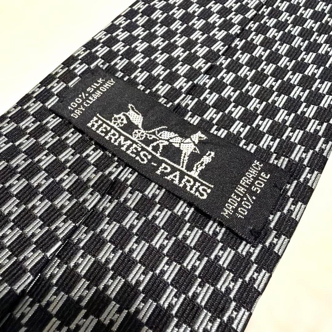 【美品】HERMES エルメス ネクタイ H織り ファソネ ブラック系