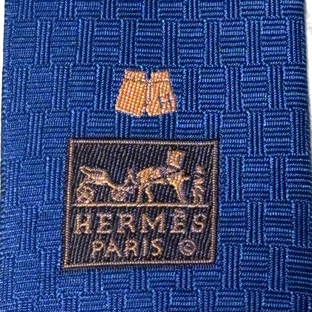 高級 HERMES エルメス ネクタイ H柄 MADE IN FRANCE 青