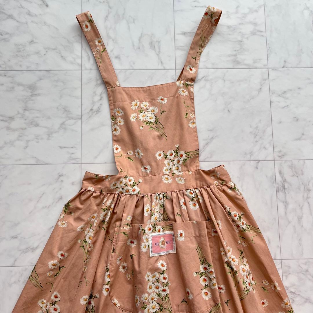 PINK HOUSE エプロンワンピース　デイジー柄　ロングワンピース　ピンク