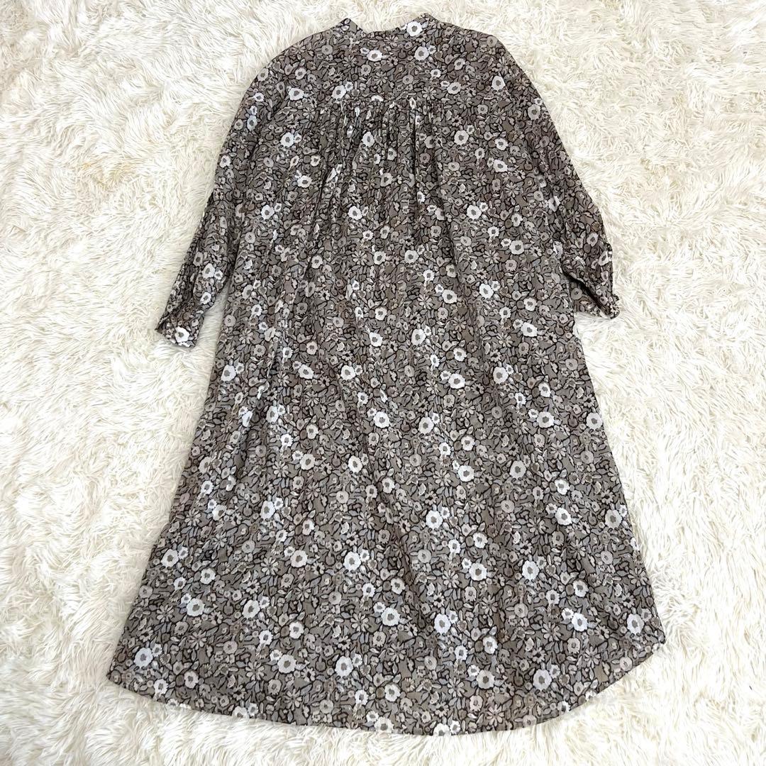 美品 yuni ユニ フラワープリントシャツワンピース 花柄 総柄 ロング F