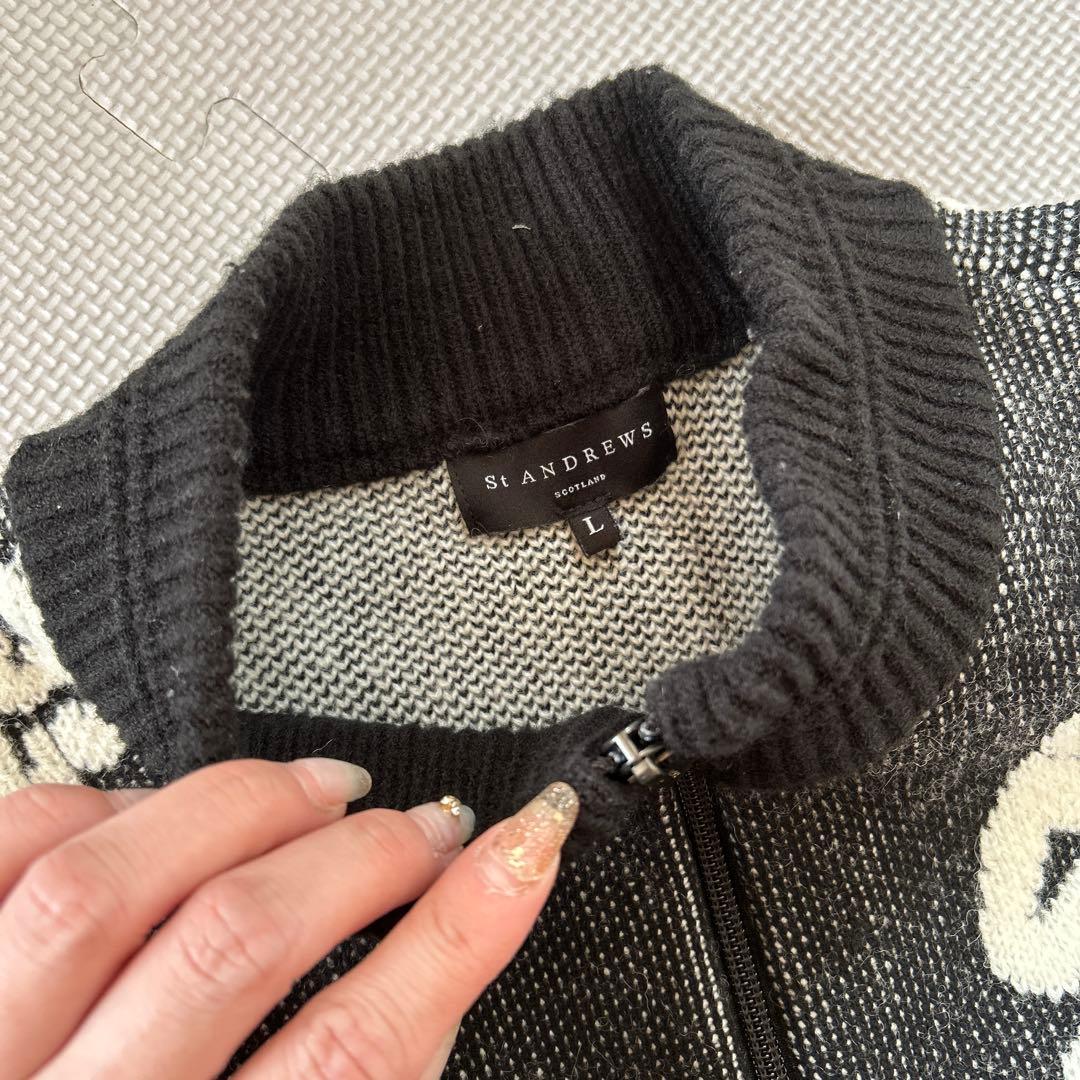 St Andrews ジップアップニットジャケット L ブラック/ホワイト