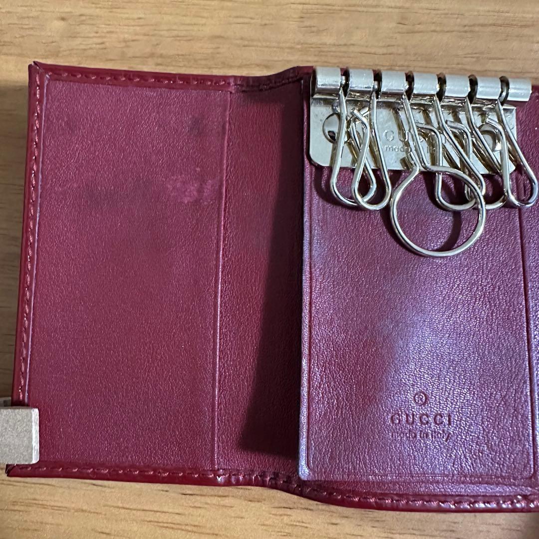 GUCCI グッチ 6連キーケース　エナメル 赤 ハートプレート