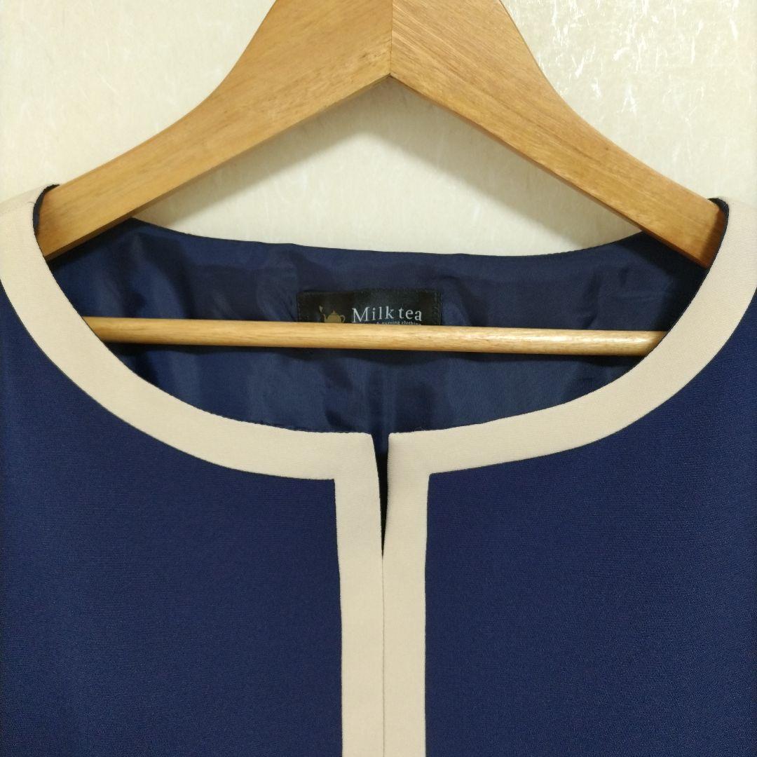 【新品】milkteaシエル・リボン＆トリミングポンチネイビーワンピースM