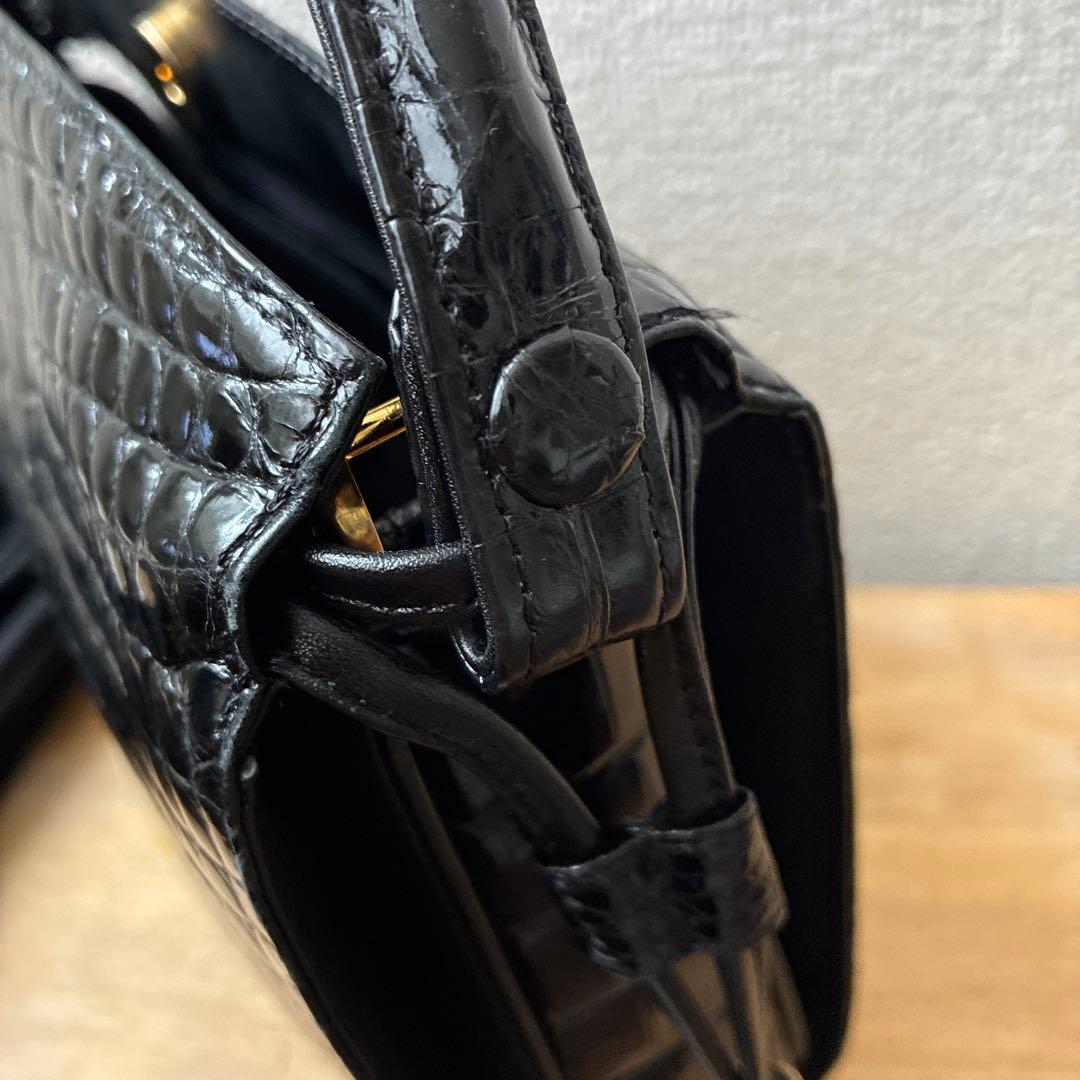 最終価格‼️ ​【JRA認定】本革 ソフトクロコダイル ハンドバッグ ブラック