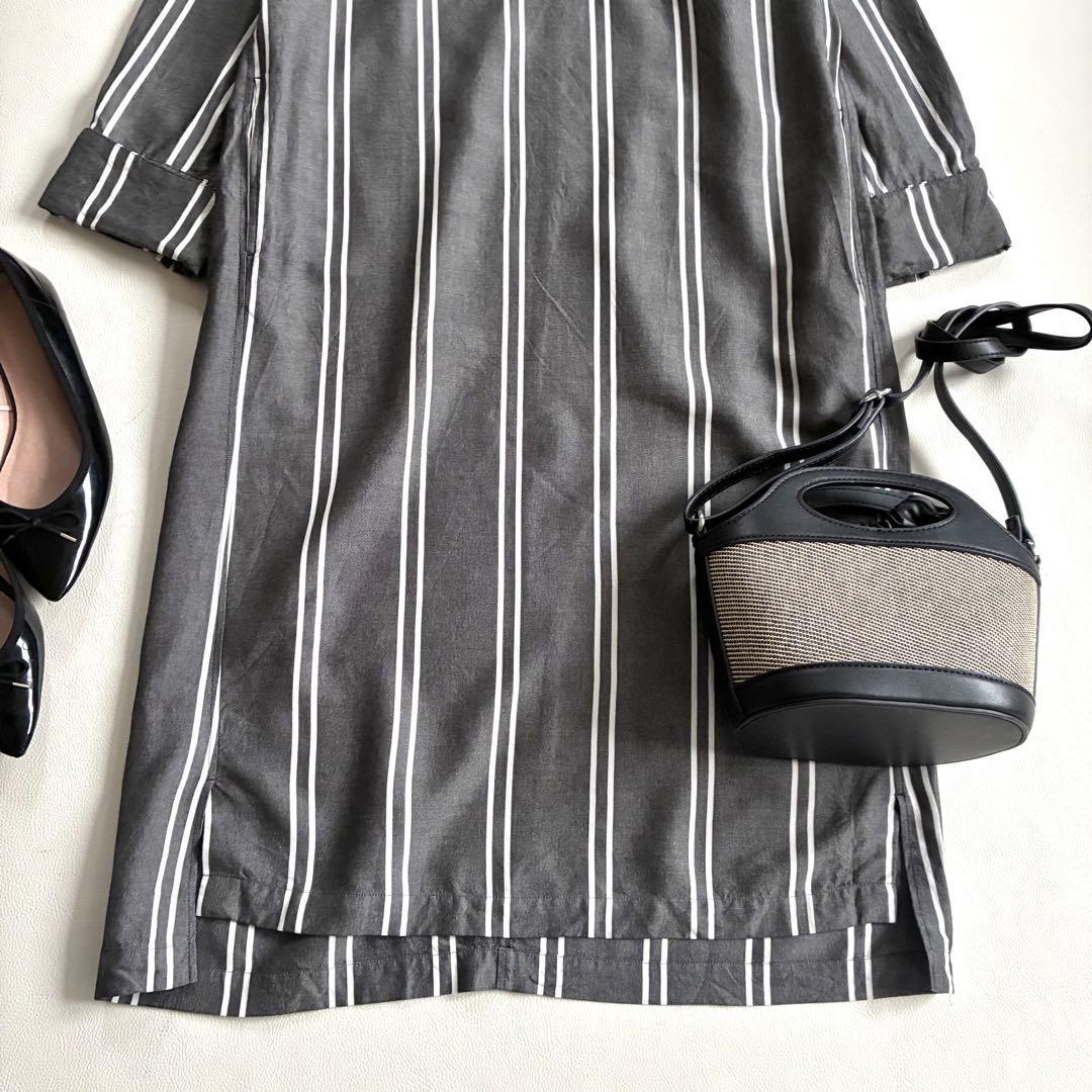 ◆美品◆2.8万◆ギャルリーヴィー◆リヨセルストライプワンピース◆グレー◆36