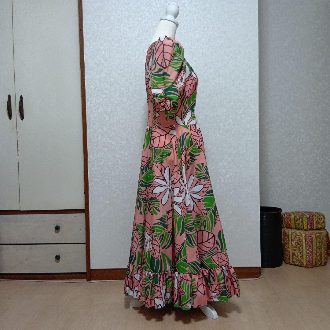 フラダンスドレス、衣装、ハワイアンドレス、ピンク、植物柄、フラワープリント