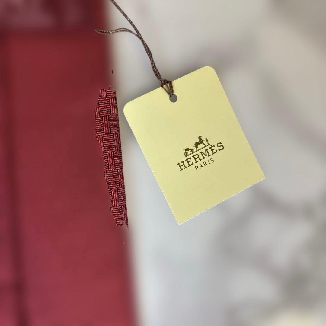【タグ&箱&カード付✨】HERMES ネクタイ　レッド　赤　ファソネ　刺繍