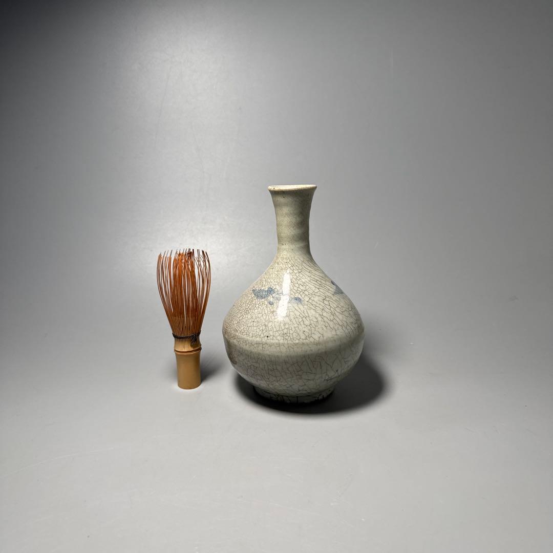 李朝　初期手　染付徳利　花入　貫入　朝鮮美術　古美術