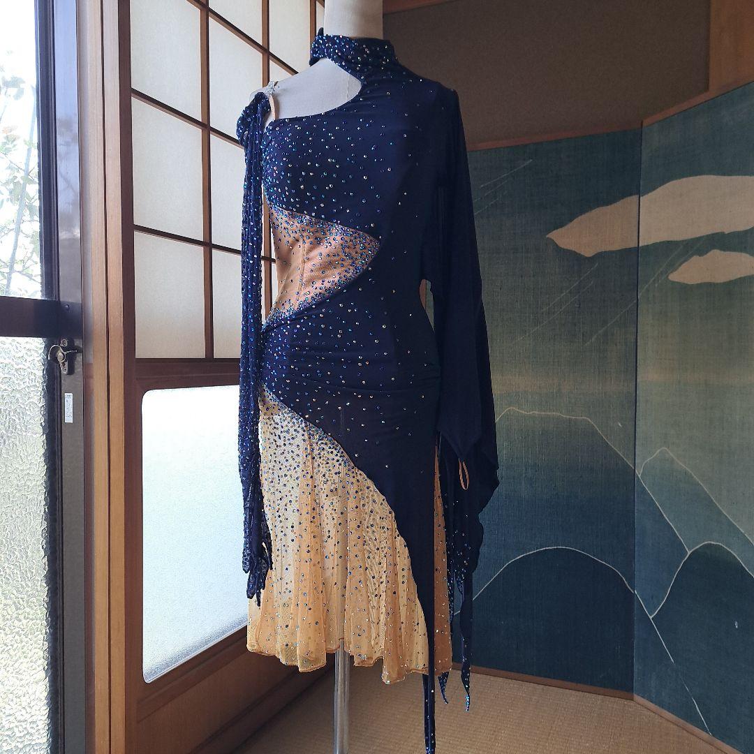 社交ダンスラテン ドレス ネイビー ベージュ