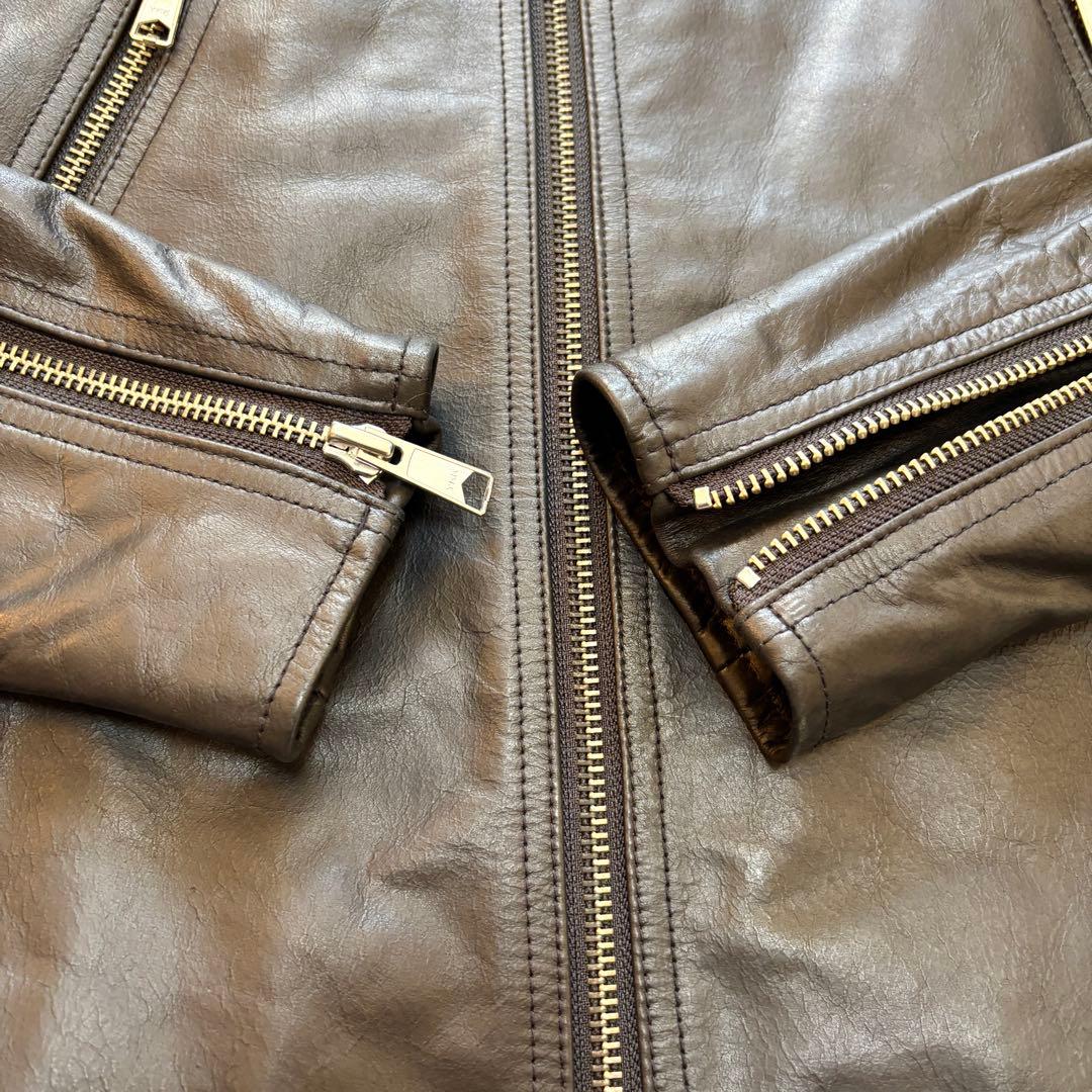 【美品】牛革カウレザー エディフィス シングルライダースジャケット 光沢ブラック