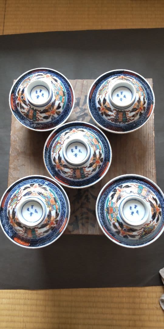 古伊万里　蓋茶碗　冨貴長春　明治18年 20客の内5客