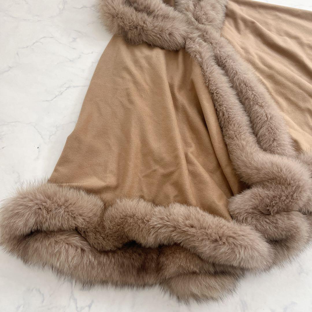 美品 カシミヤ100% ポンチョ フォックスファー 高級 コート 日本製
