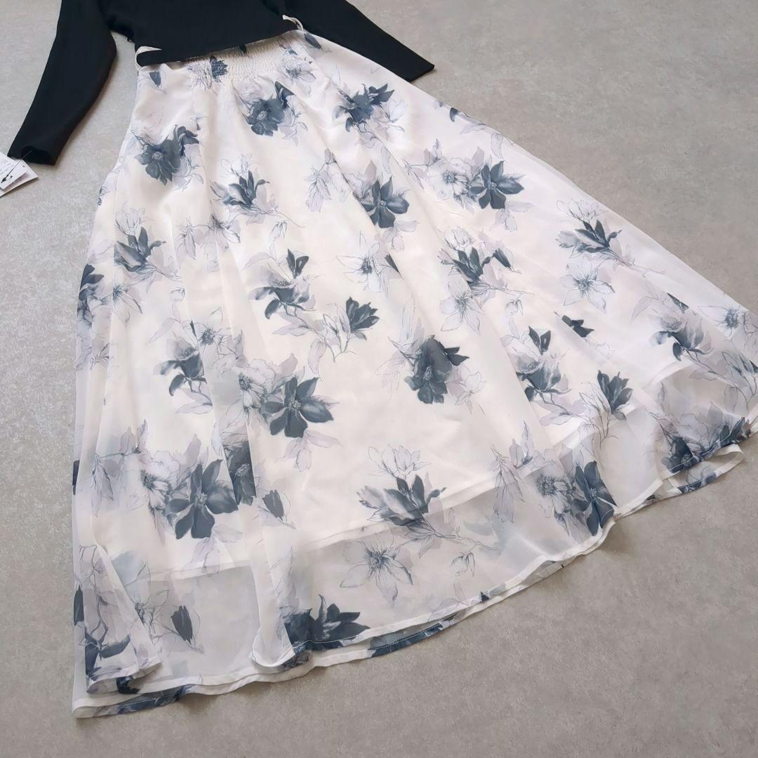 【完売品】　ウエストリボン付きアシメリブニット×フラワードッキングワンピース　М