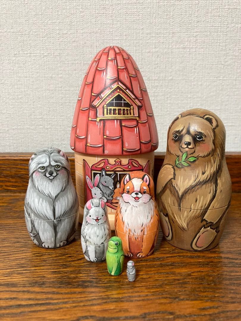 ロシア雑貨☆お家型マトリョーシカ民話『テレモーク』小さなおうち7Pマルガリータ作