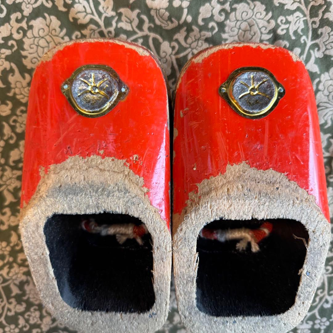 超美品　七五三　アンティーク　ぽっくり　下駄　畳表　女子　白木　オレンジ　黄緑