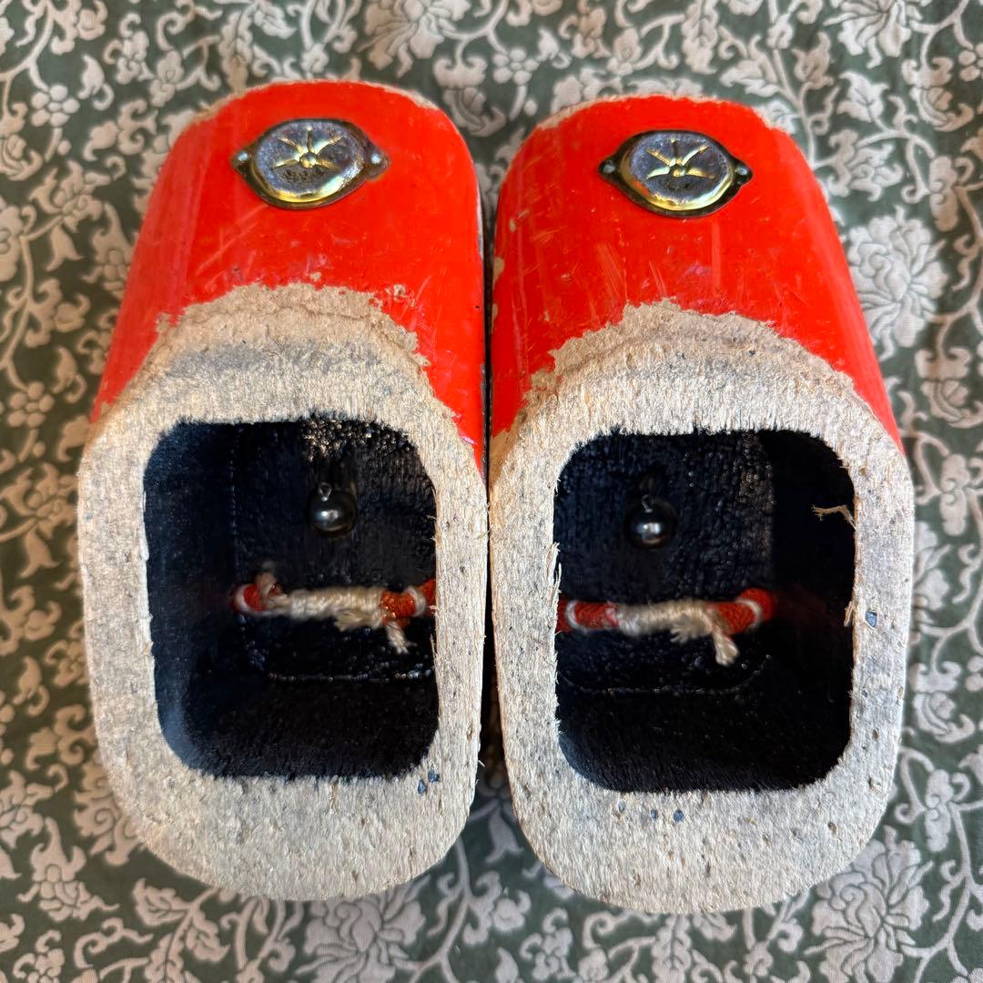 超美品　七五三　アンティーク　ぽっくり　下駄　畳表　女子　白木　オレンジ　黄緑