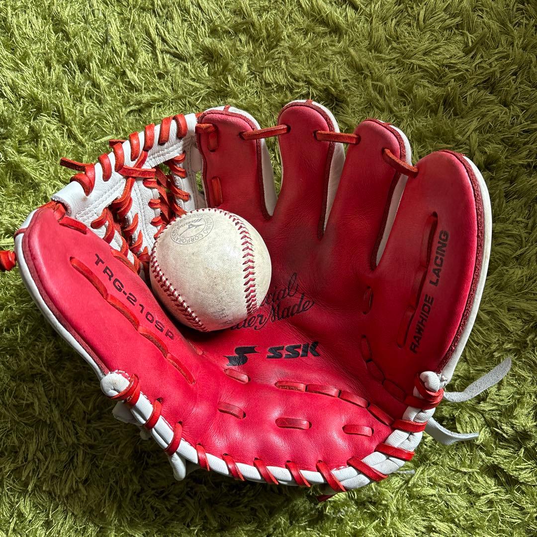 SSK 特別注文グローブ ホワイト/レッド トレーニンググラブ