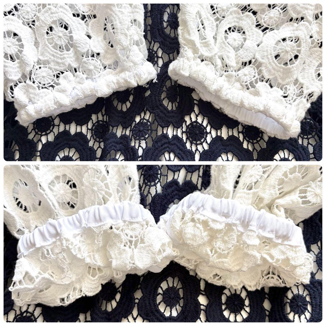 Chesty チェスティ レース切替ワンピース 花柄レース ネイビー 白