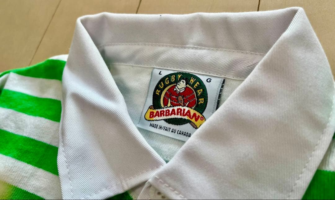 バーバリアン　ラガーシャツ　長袖　ボーダー　緑　レギュラーカラー