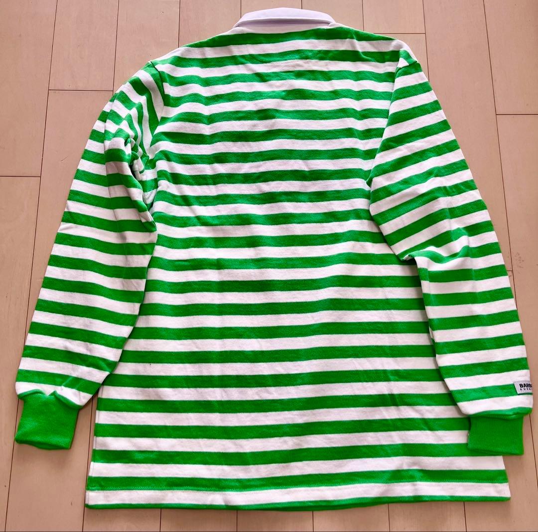 バーバリアン　ラガーシャツ　長袖　ボーダー　緑　レギュラーカラー