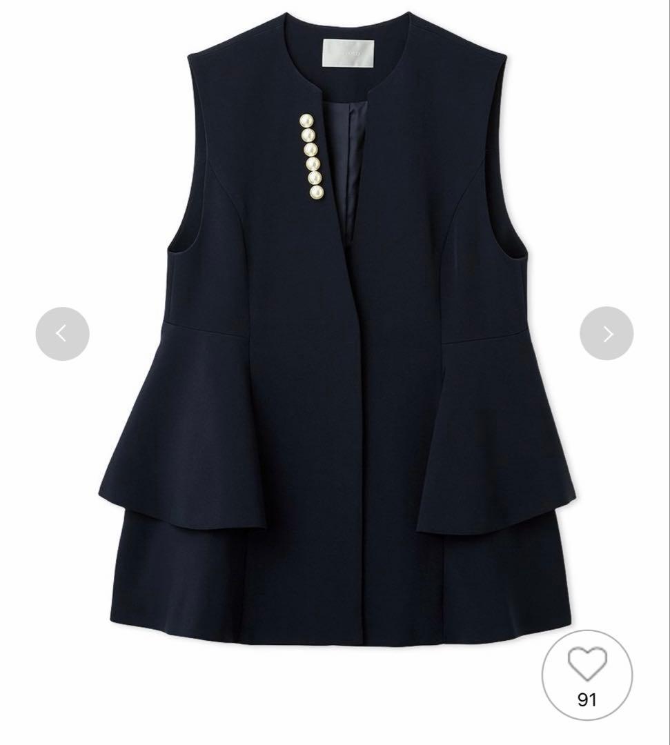 【今季】【新品未使用】洗えるCELFORD ペプラム パール ジレ ネイビー