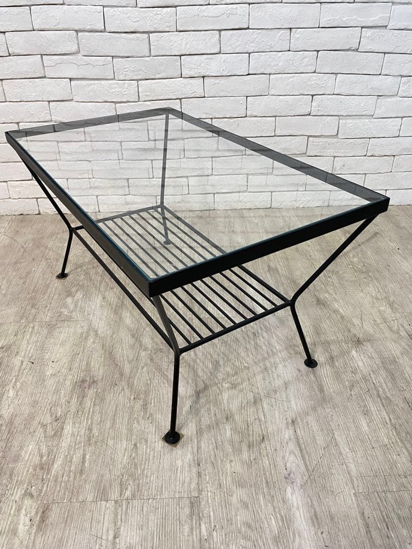 ① 【東京都内23区配送無料】unico エディ ガラス　アイアン ローテーブル