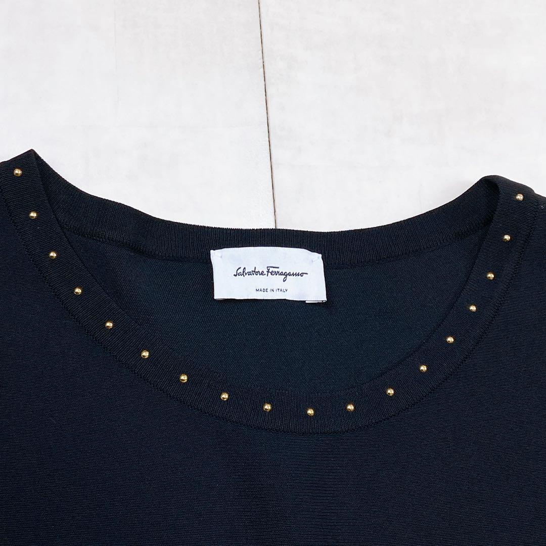 美品 現行タグ フェラガモ スタッズ ストレッチ ニット フレアー　ワンピース