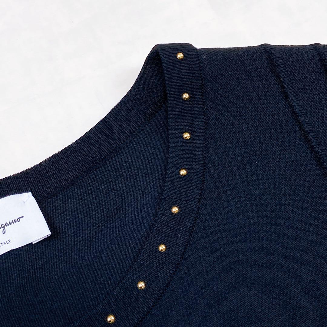 美品 現行タグ フェラガモ スタッズ ストレッチ ニット フレアー　ワンピース