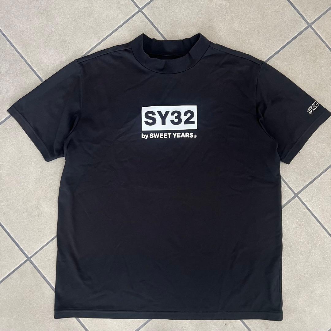 SY32 GOLF ロゴ　半袖シャツ　黒　L モックネック　ゴルフ　ハイネック