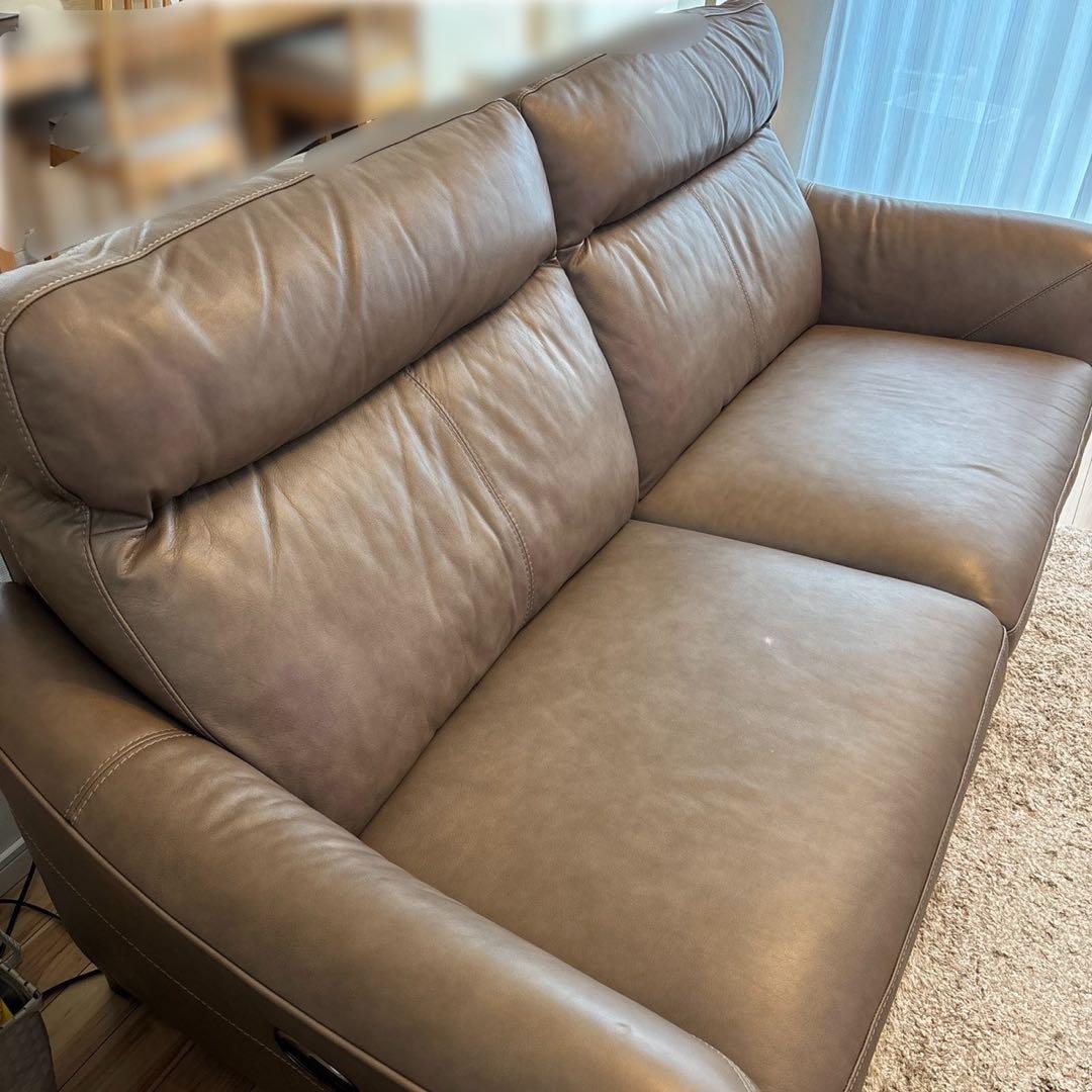 ニトリ-3人掛け両電動リクライニングソファ アネーロ セミアニリン革 ミドルモカ