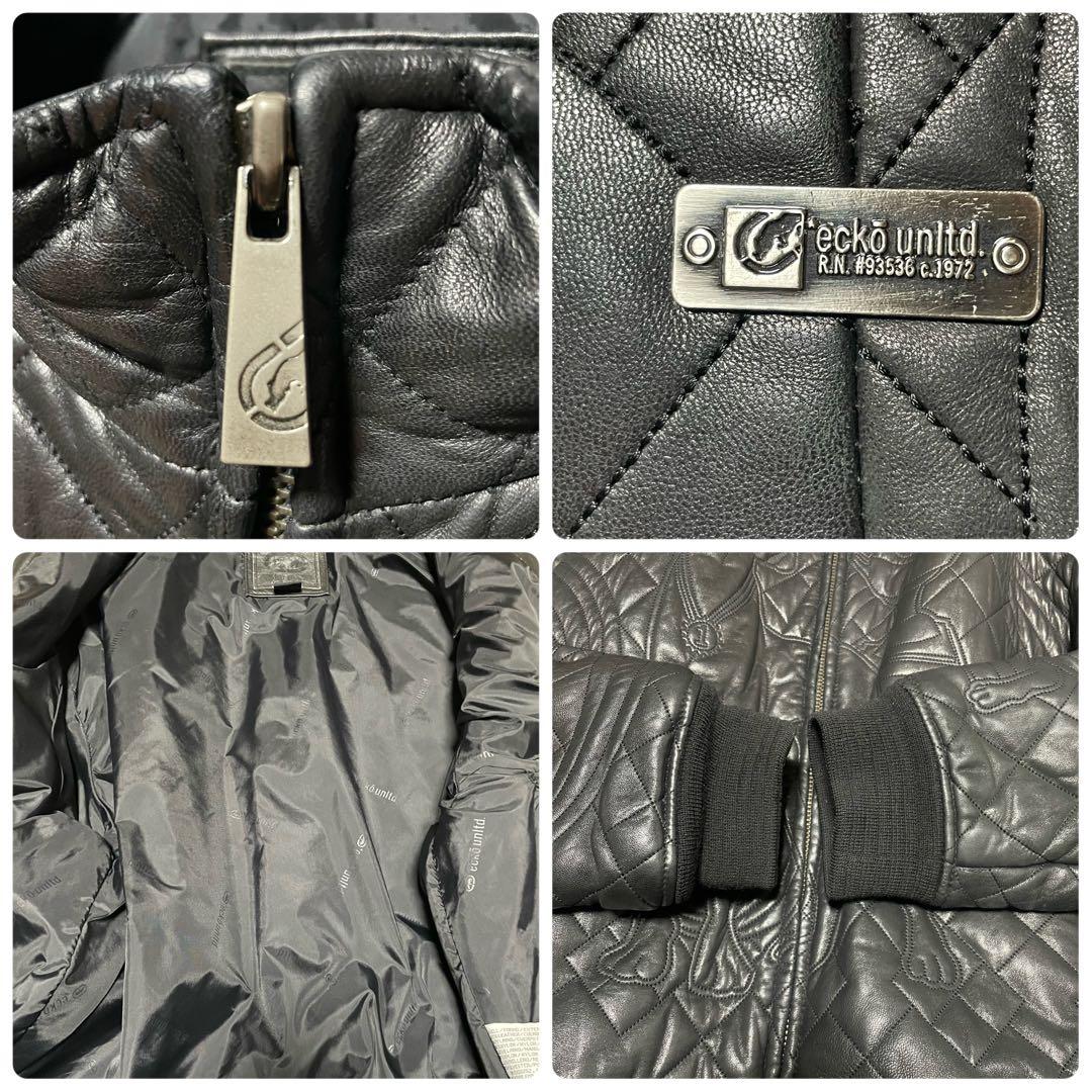 90s ecko unltd キルティング レザージャケット ブルゾン 総刺繍