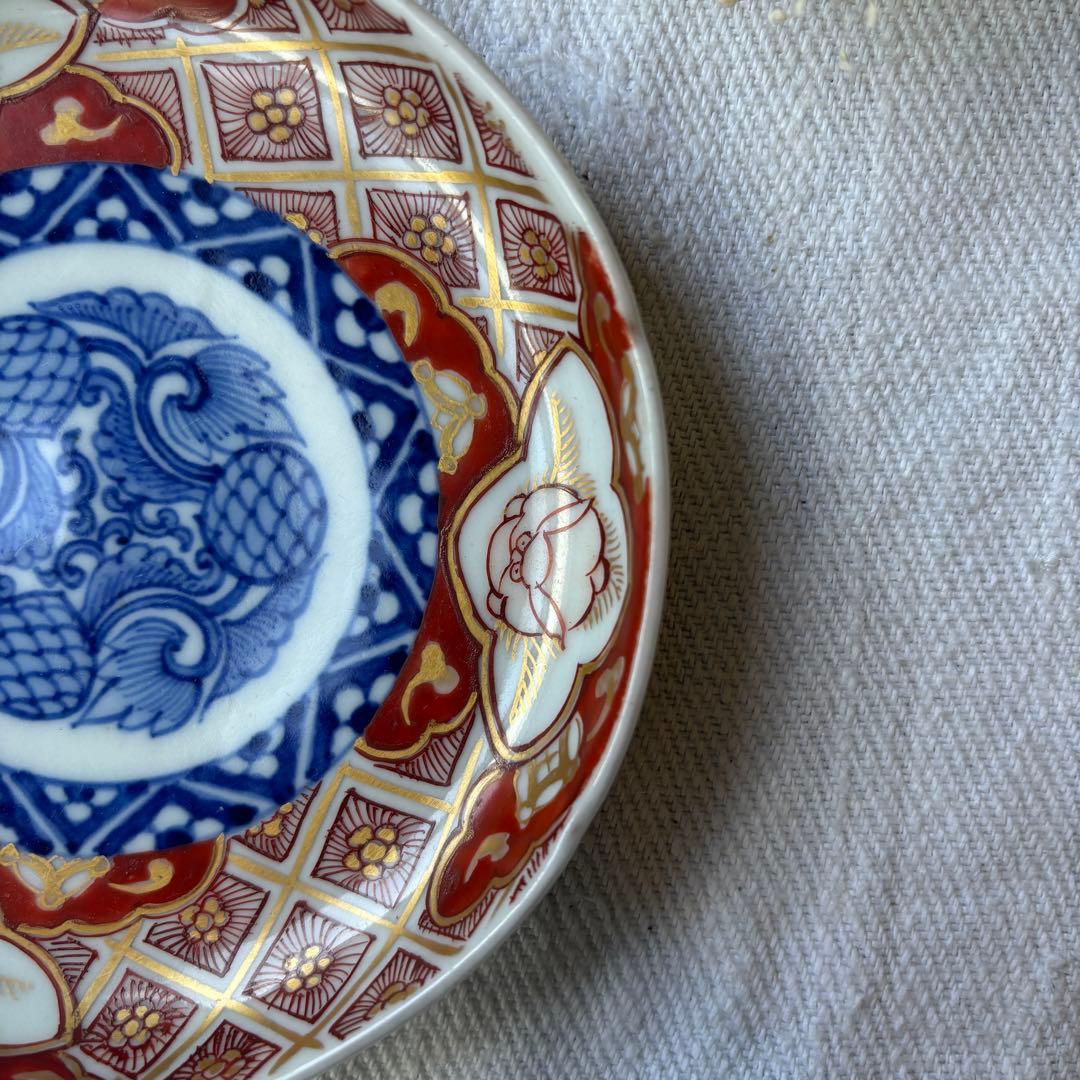 希少！時代　かわいい窓絵うさぎの赤絵金彩大聖寺花菱小皿①（骨董古美術古伊万里兎