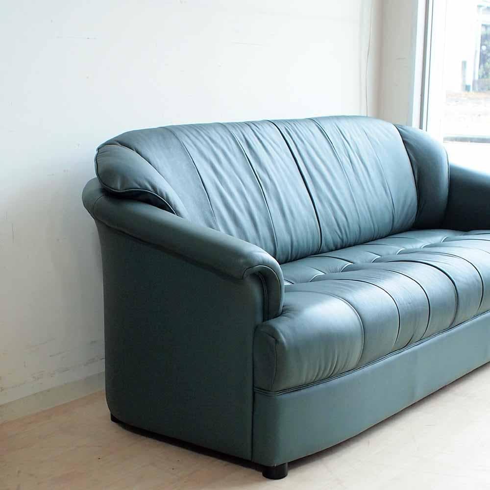 90's カリモク/karimoku 本革 2人掛けソファ 応接 ZR24324