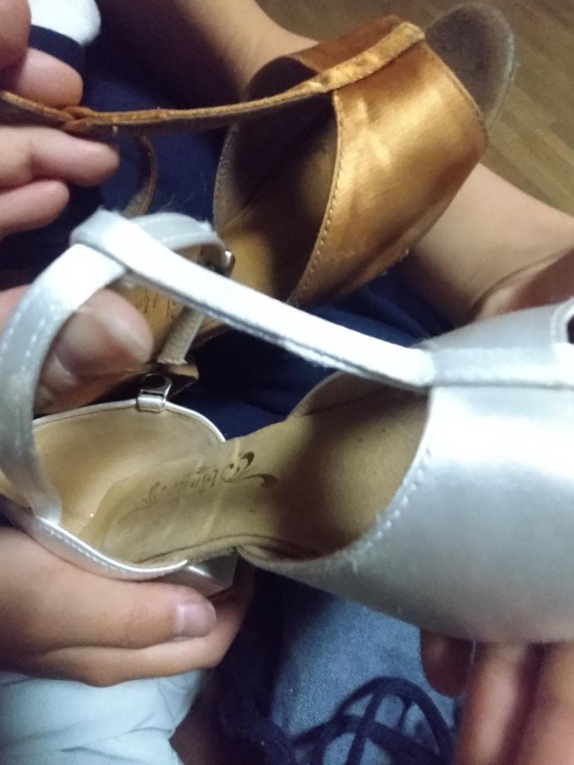 社交ダンス用シルバーオープントゥシューズ