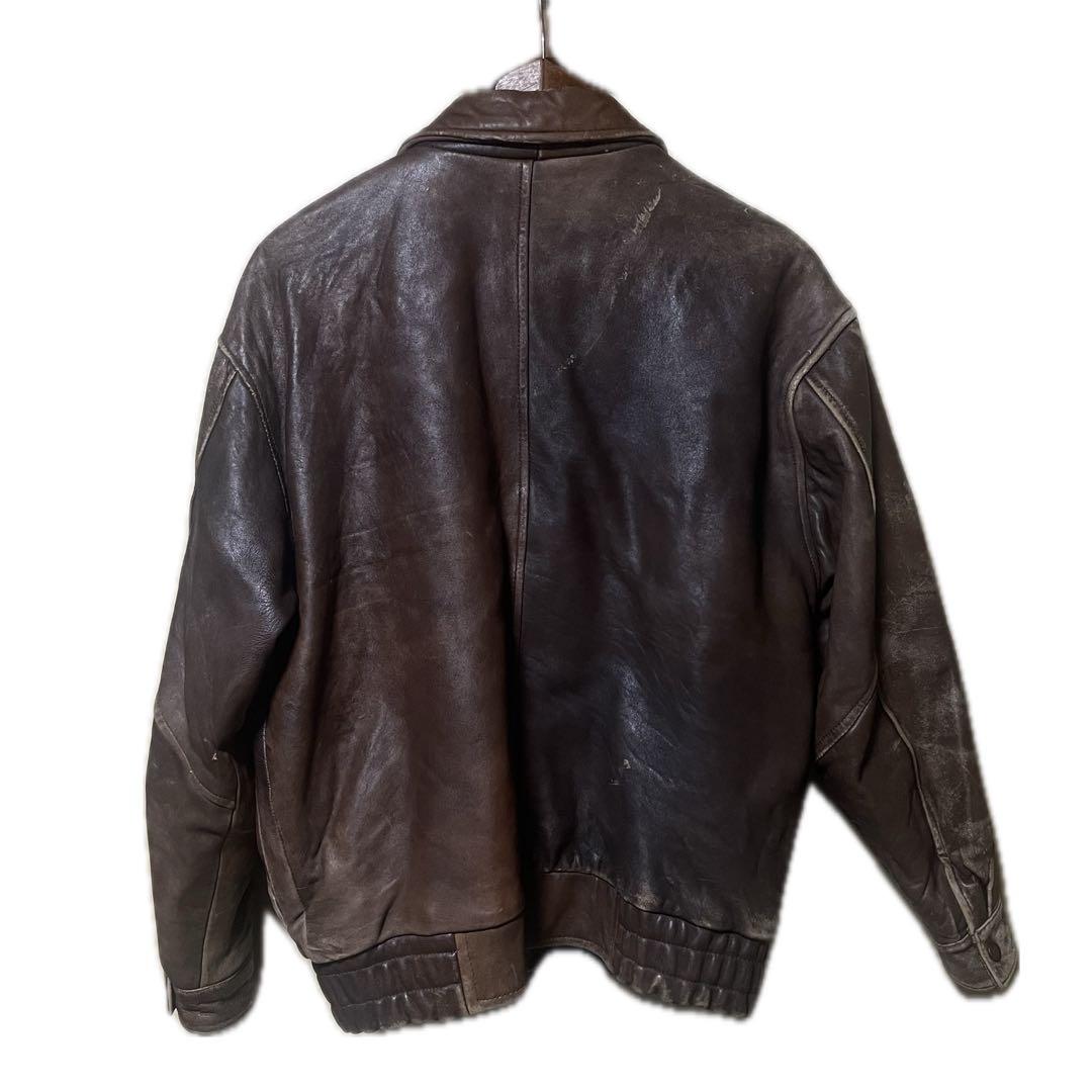 AVIREX レザー フライトジャケット A-2 G-1 総柄地図 ブラウン
