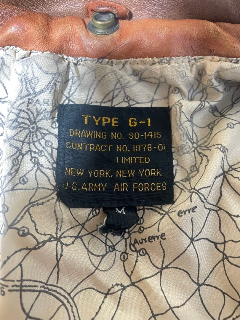 AVIREX レザー フライトジャケット A-2 G-1 総柄地図 ブラウン