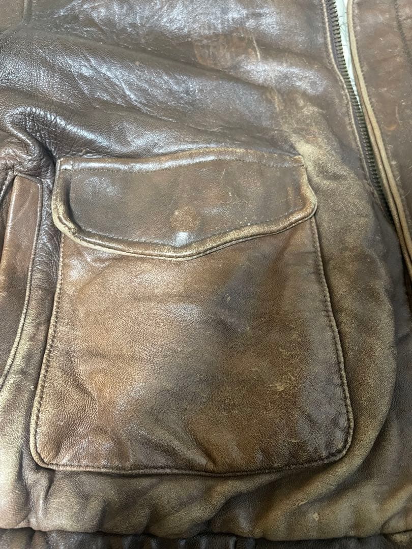 AVIREX レザー フライトジャケット A-2 G-1 総柄地図 ブラウン